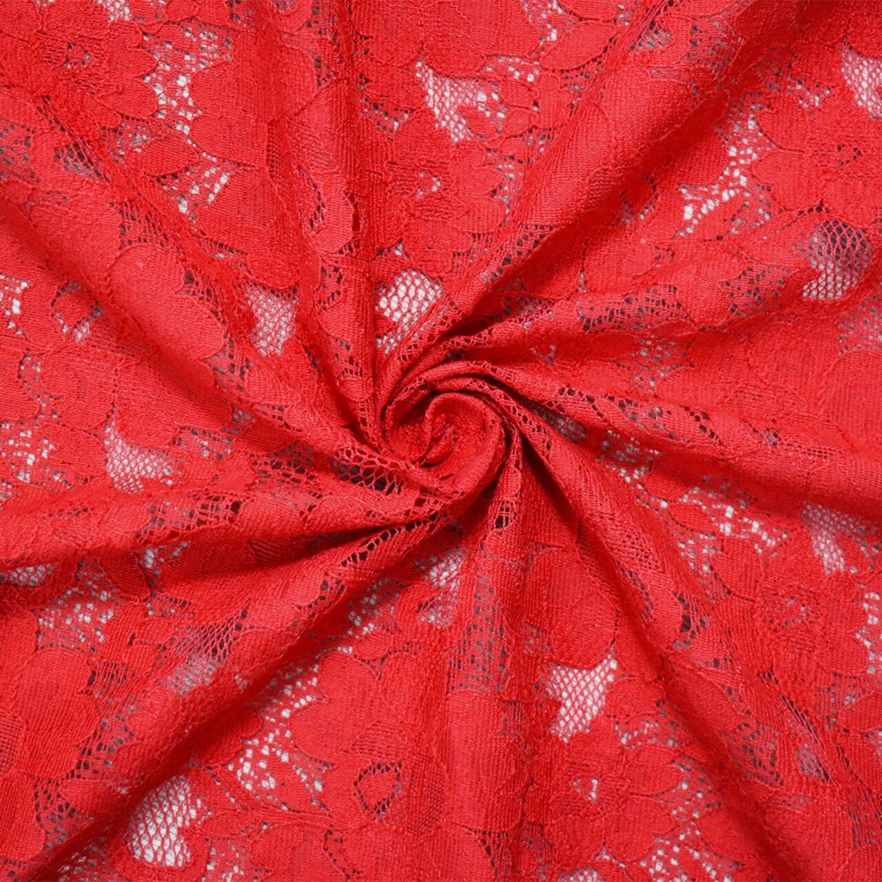 Red Cotton-Polyester Floral Crochet Lace Knit Fabric By the Yard